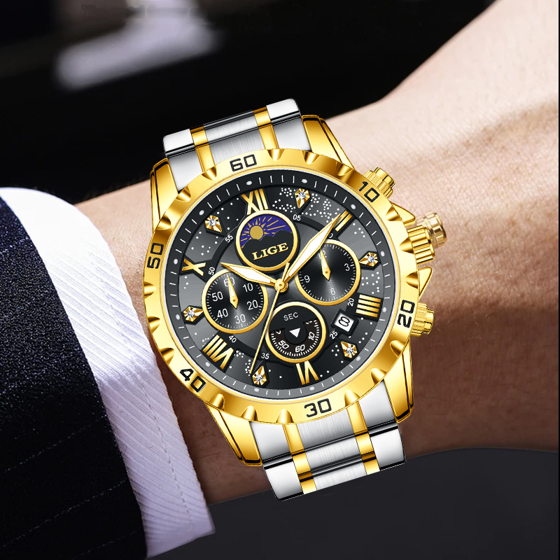 Chronograph Sport Watch - Relógio Masculino de Luxo LIGE, Marca