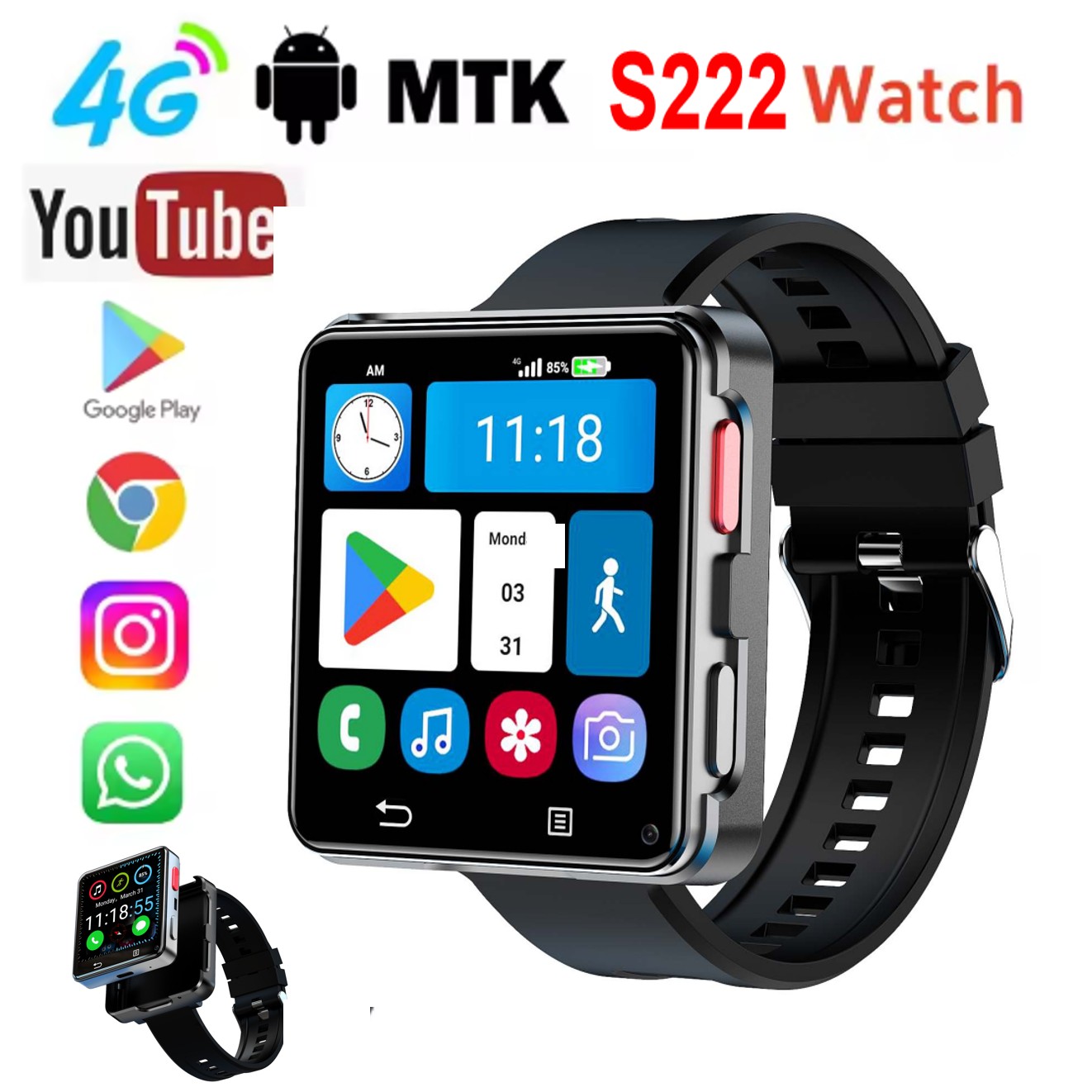 Watch Smartwatch - Relógio Inteligente S222 4G com Cartão