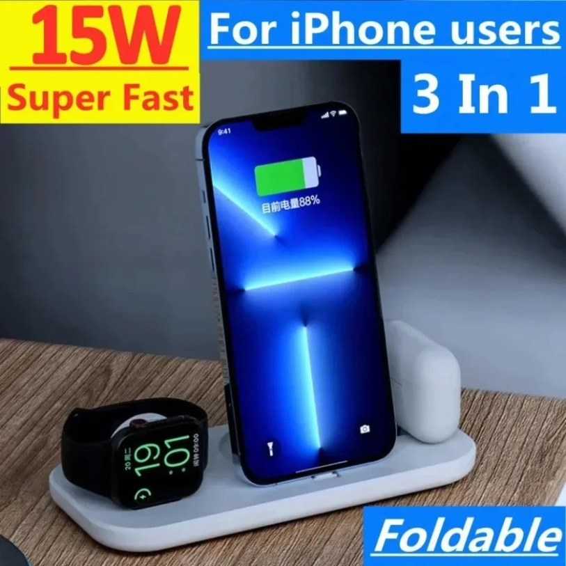 Carregador sem fio 3 em 1 com  - Watch Xs8 avaliação e preço