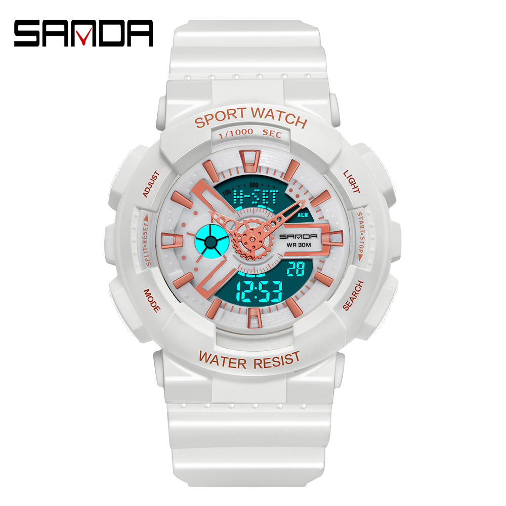 Sanda-Relógio digital branco e - Chronograph Sport Watch avaliação e preço